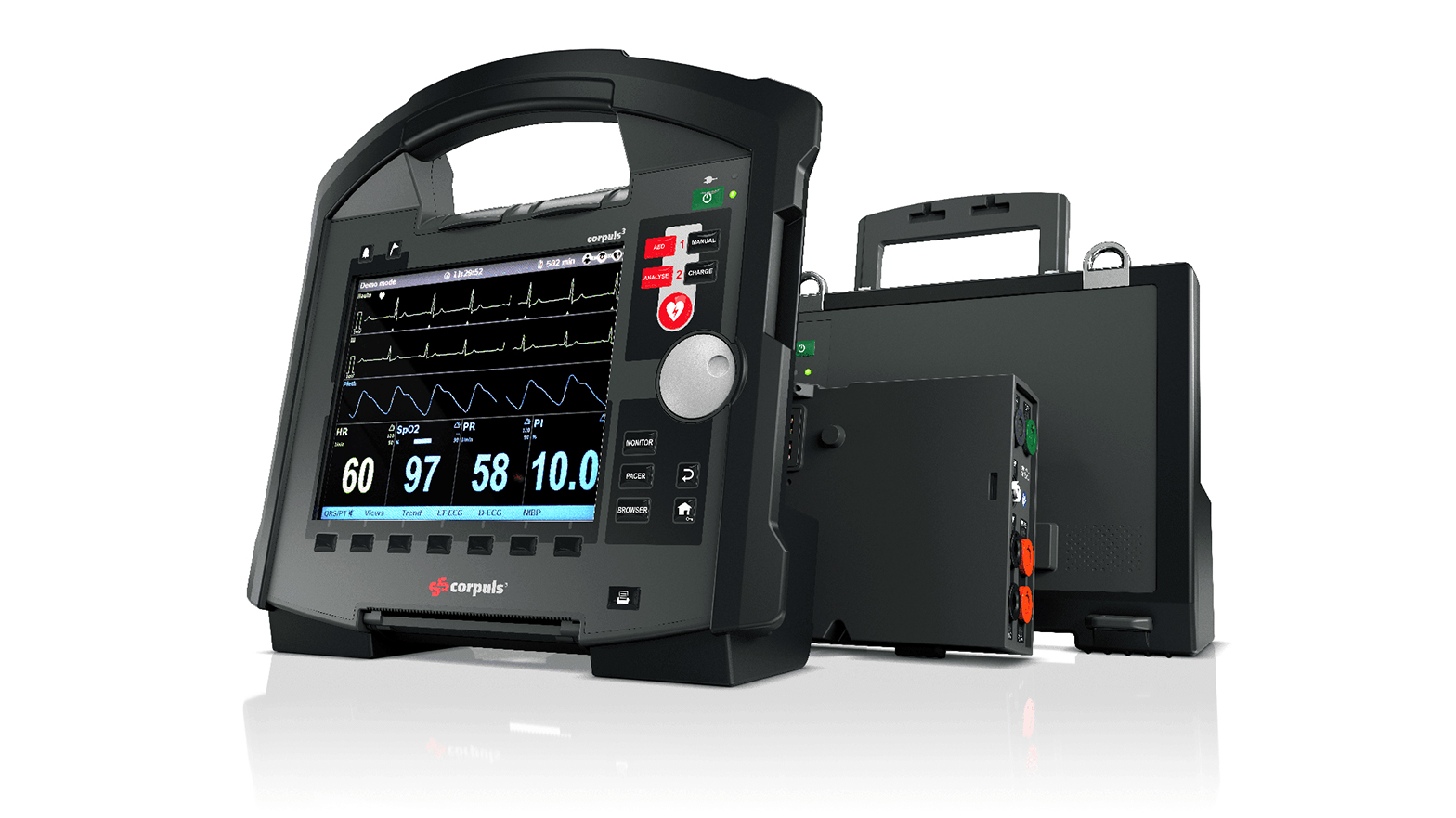 Corpuls3 Module: Monitoreinheit, Patientenbox und Defibrillator/Schrittmacher